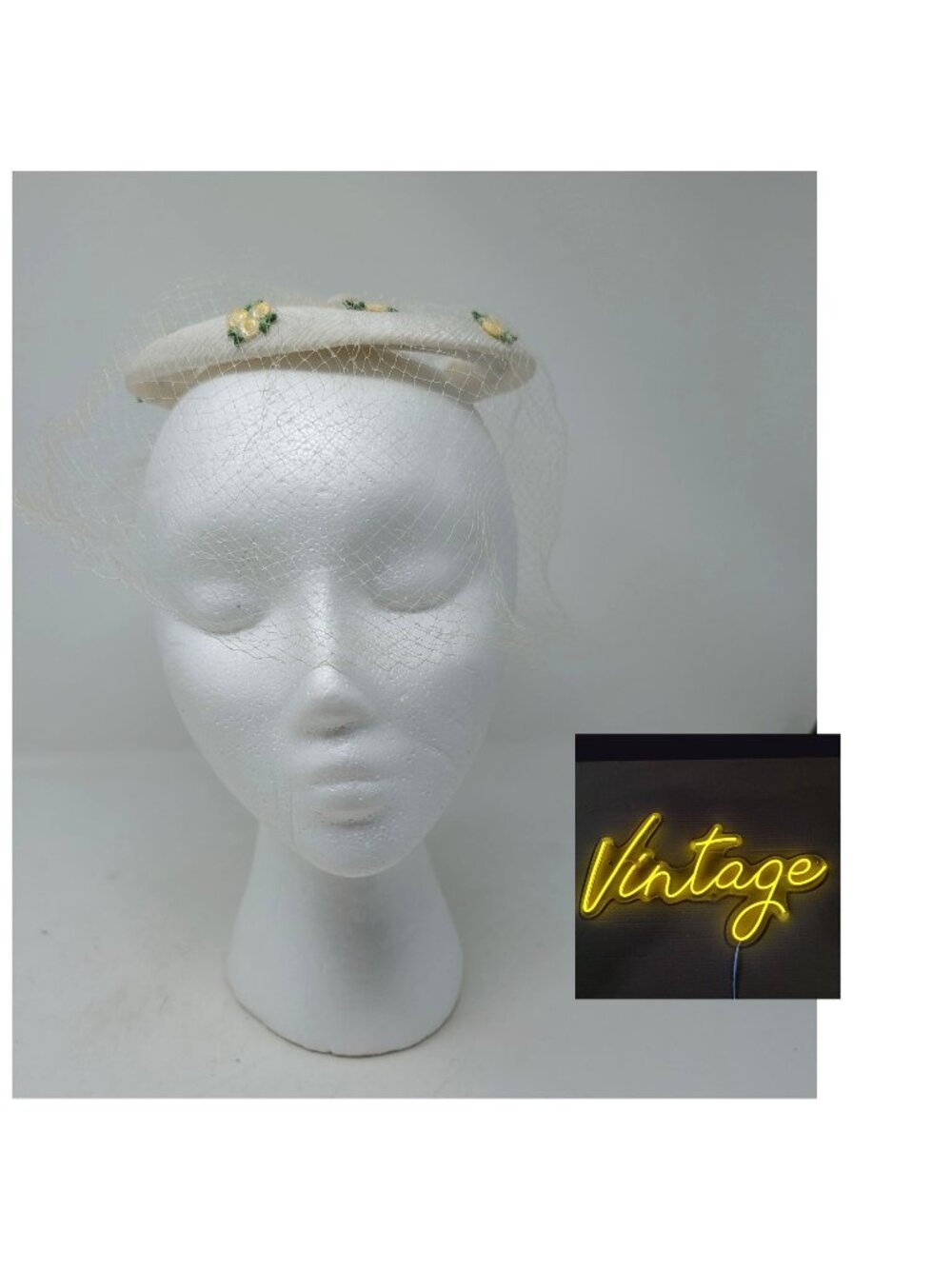 Retro Bridal White Cream Veil Fascinator Hair Accessory Yellow Flower